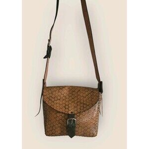 Leather Hand Tooled Mexican Crossbody Bag Floral Brown Green Cross Stich Tassel
